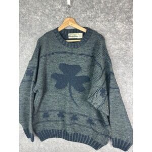 Vintage Aran Crafts Sweater Mens XL Wool 3 Leaf Clover Shamrock Ireland Green